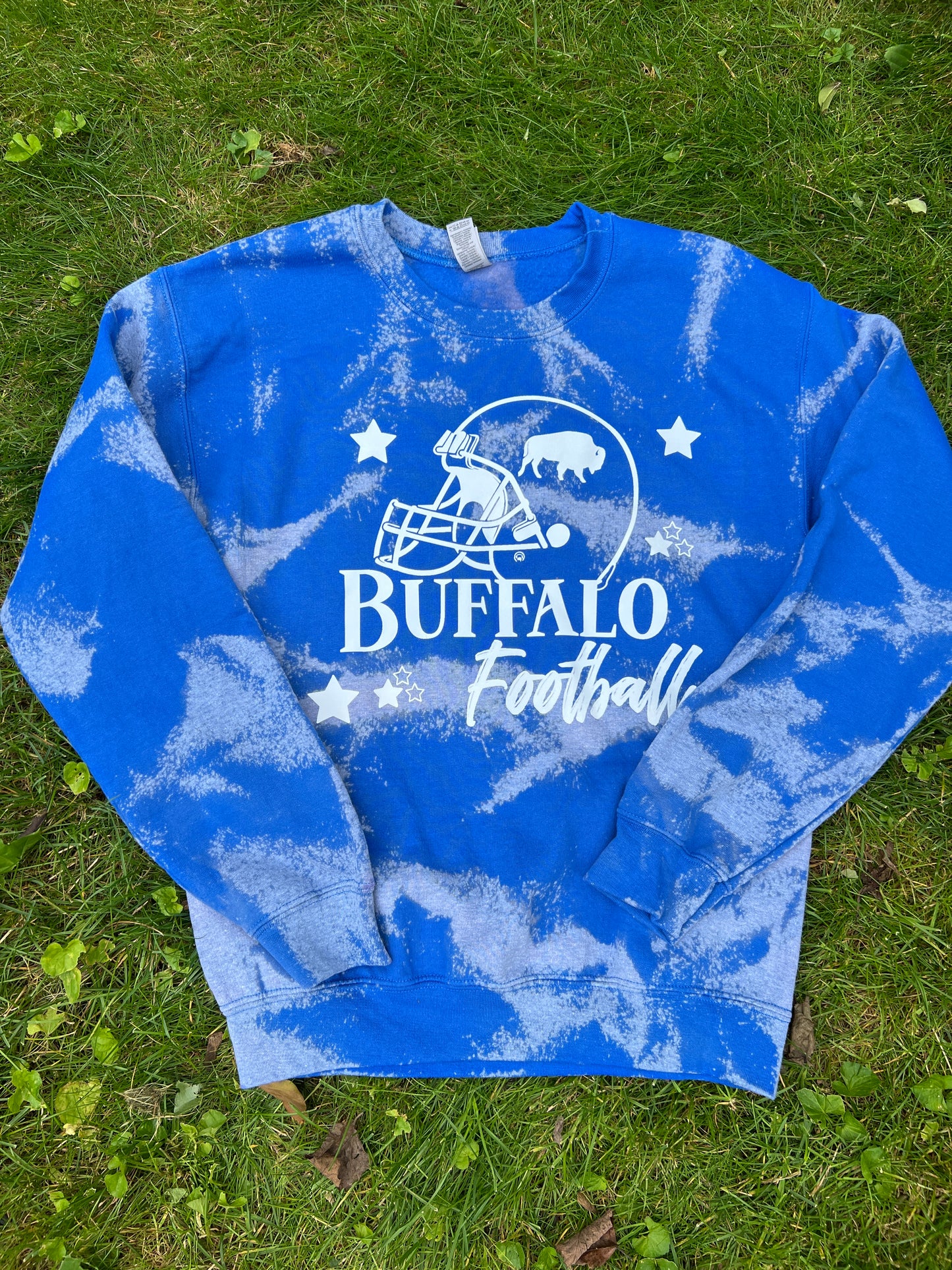 Buffalo bleached football crew, Buffalo helmet crew, Buffalo football crewneck