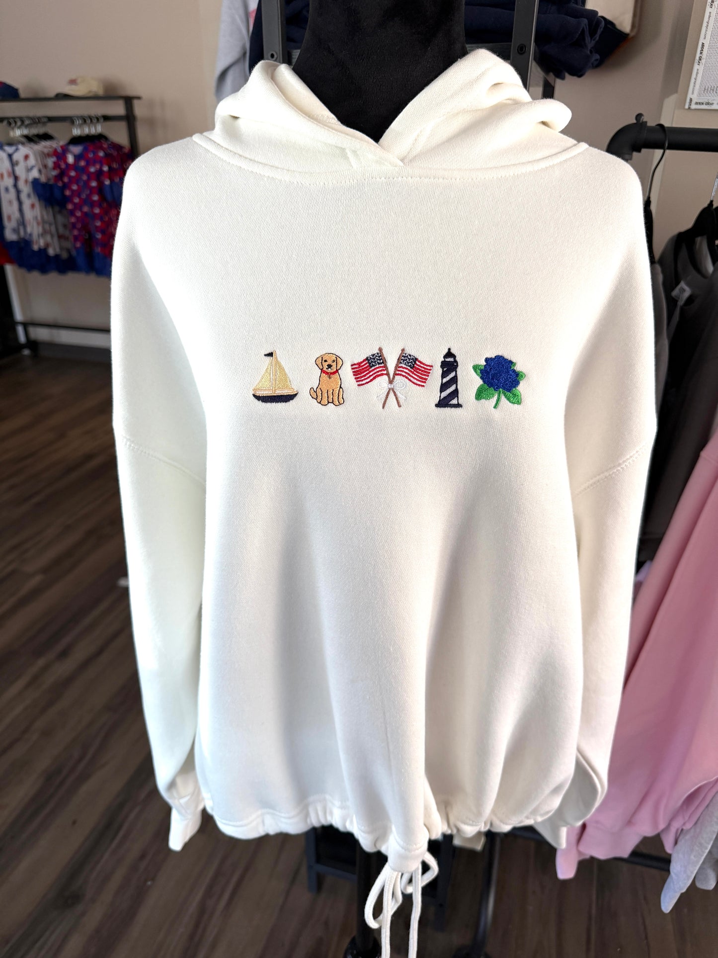 Nantucket Drawstring Embroidered Hoodie