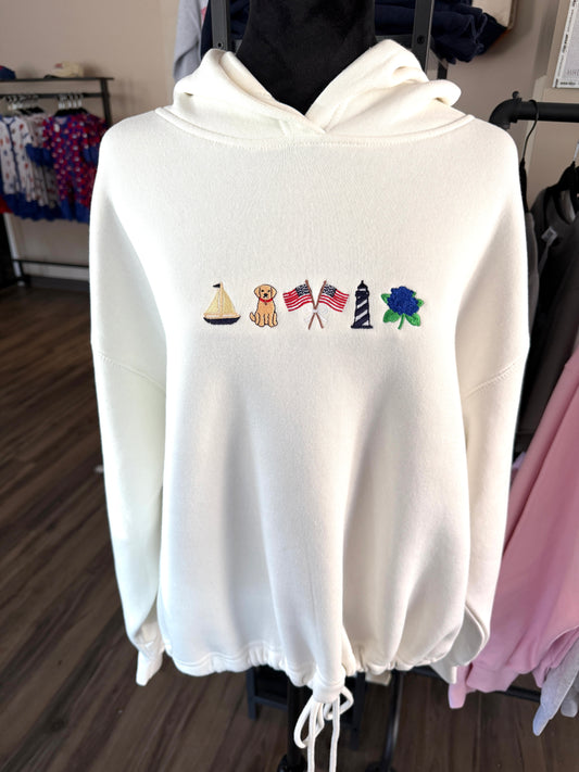 Nantucket Drawstring Embroidered Hoodie