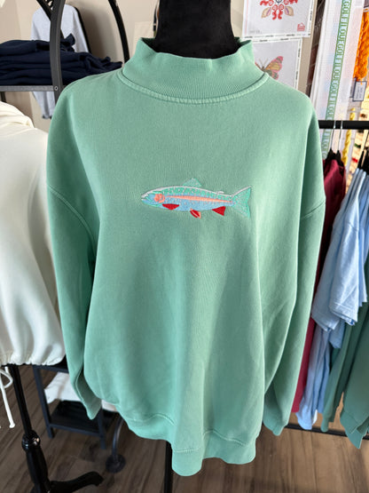 Trout Fish Embroidered Mock Neck