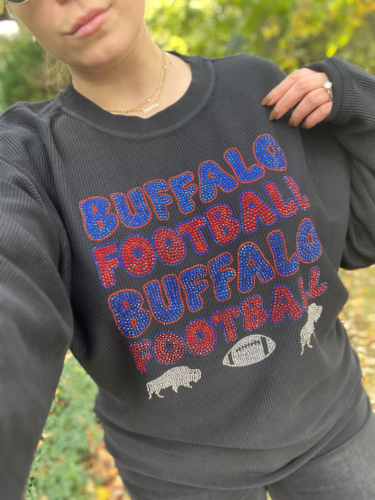 Buffalo rhinestone corded crewneck, Buffalo corded crewneck, Buffalo bling sweatshirt