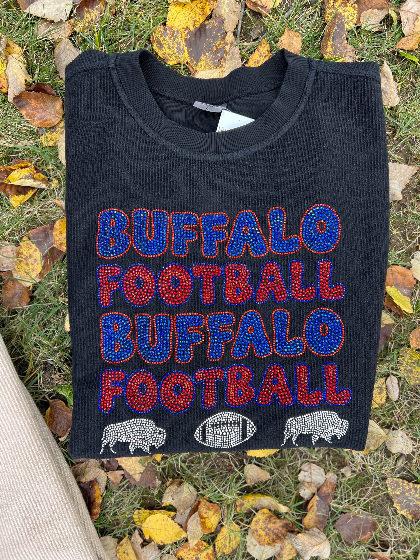 Buffalo rhinestone corded crewneck, Buffalo corded crewneck, Buffalo bling sweatshirt