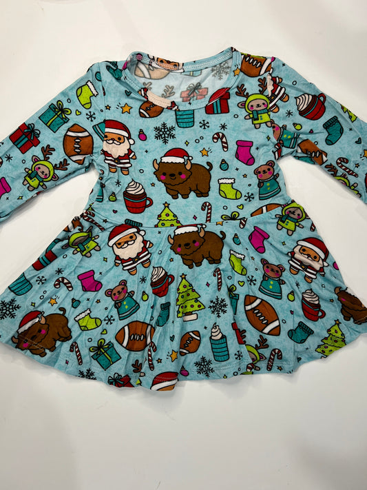 Buffalo Christmas Dress for Babies and Kids, Buffalo Christmas Youth Bamboo Cotton Dress