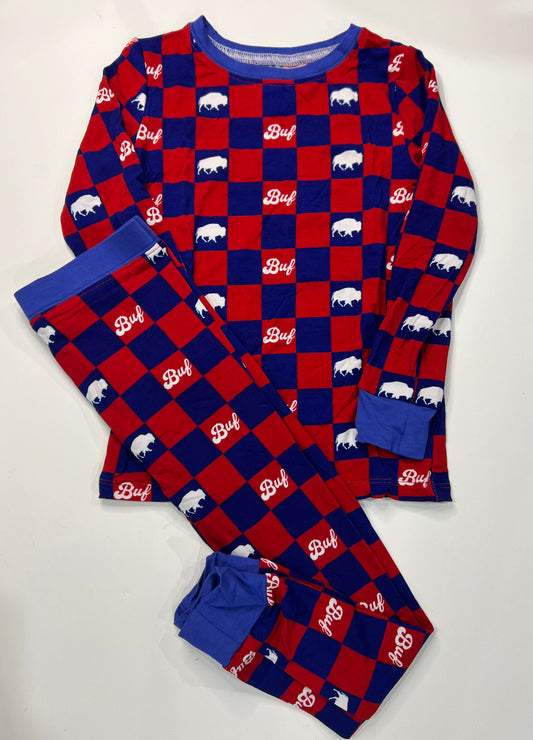 Buffalo bamboo cotton two-piece jammies, Buffalo youth PJ's Buffalo Football Check 2 Piece PJ's