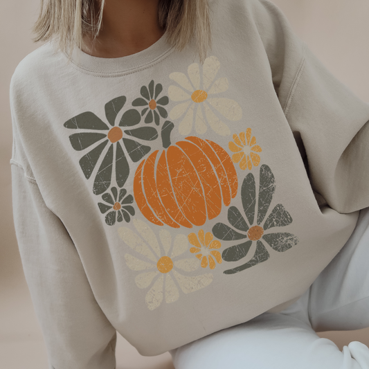 Floral pumpkin crewneck, Floral neutral fall crew