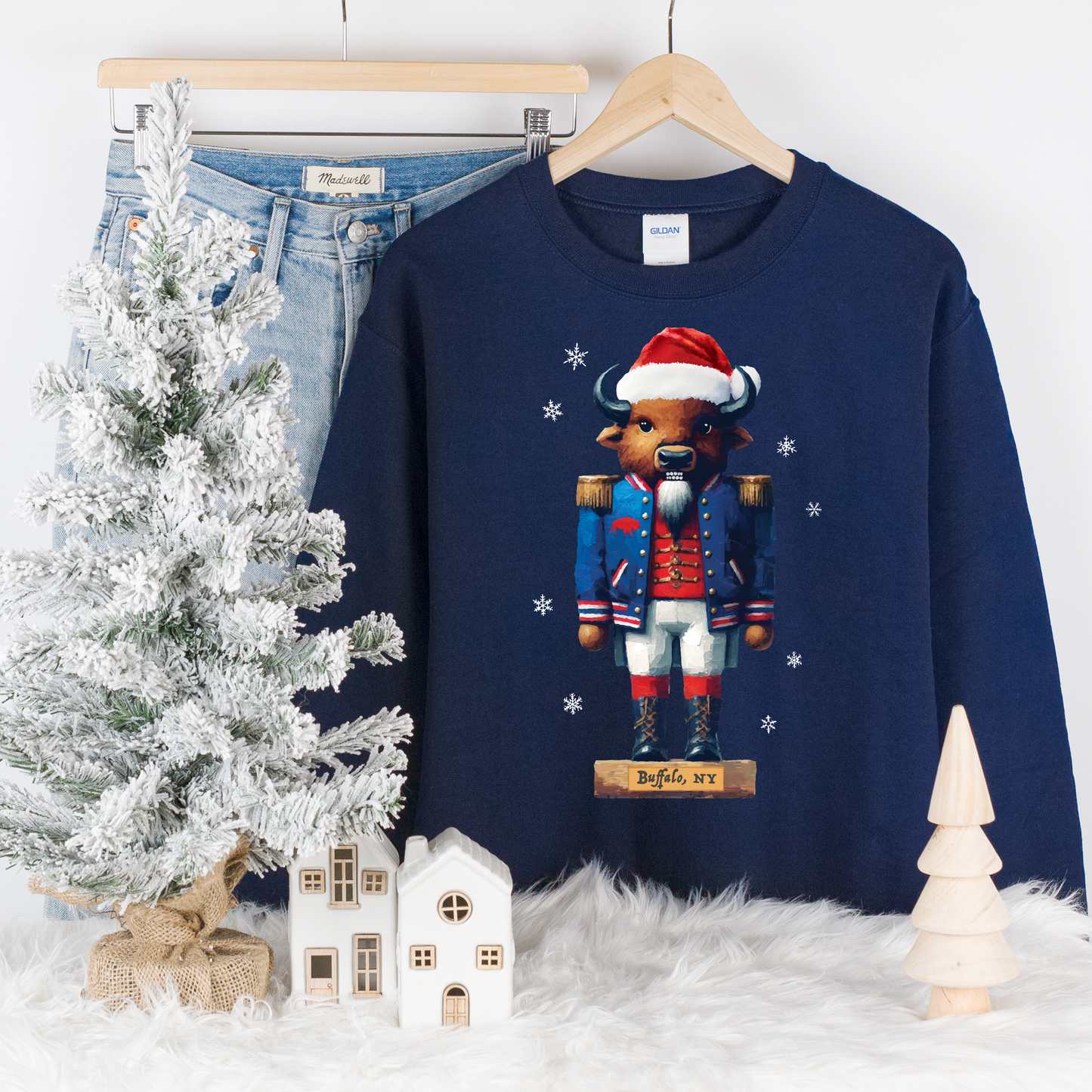 Buffalo Nutcracker Christmas Crewneck, Buffalo Holiday Sweatshirt, Buffalo Nutcracker