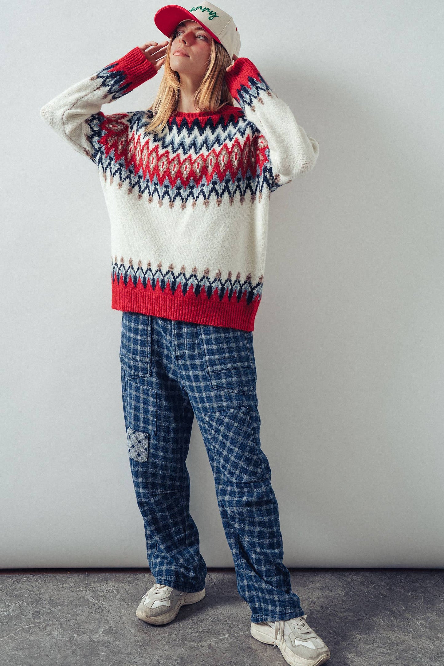 Fair Isle Wool Blend Sweater Top: RED MULTI