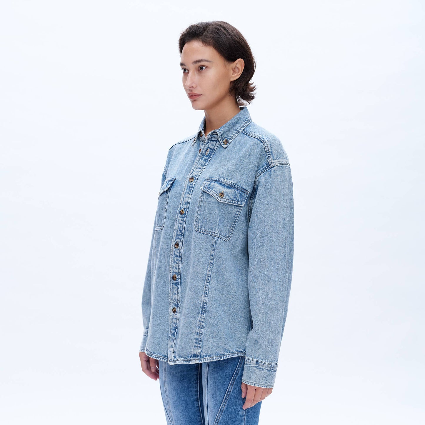 Oversized long sleeve denim shirt