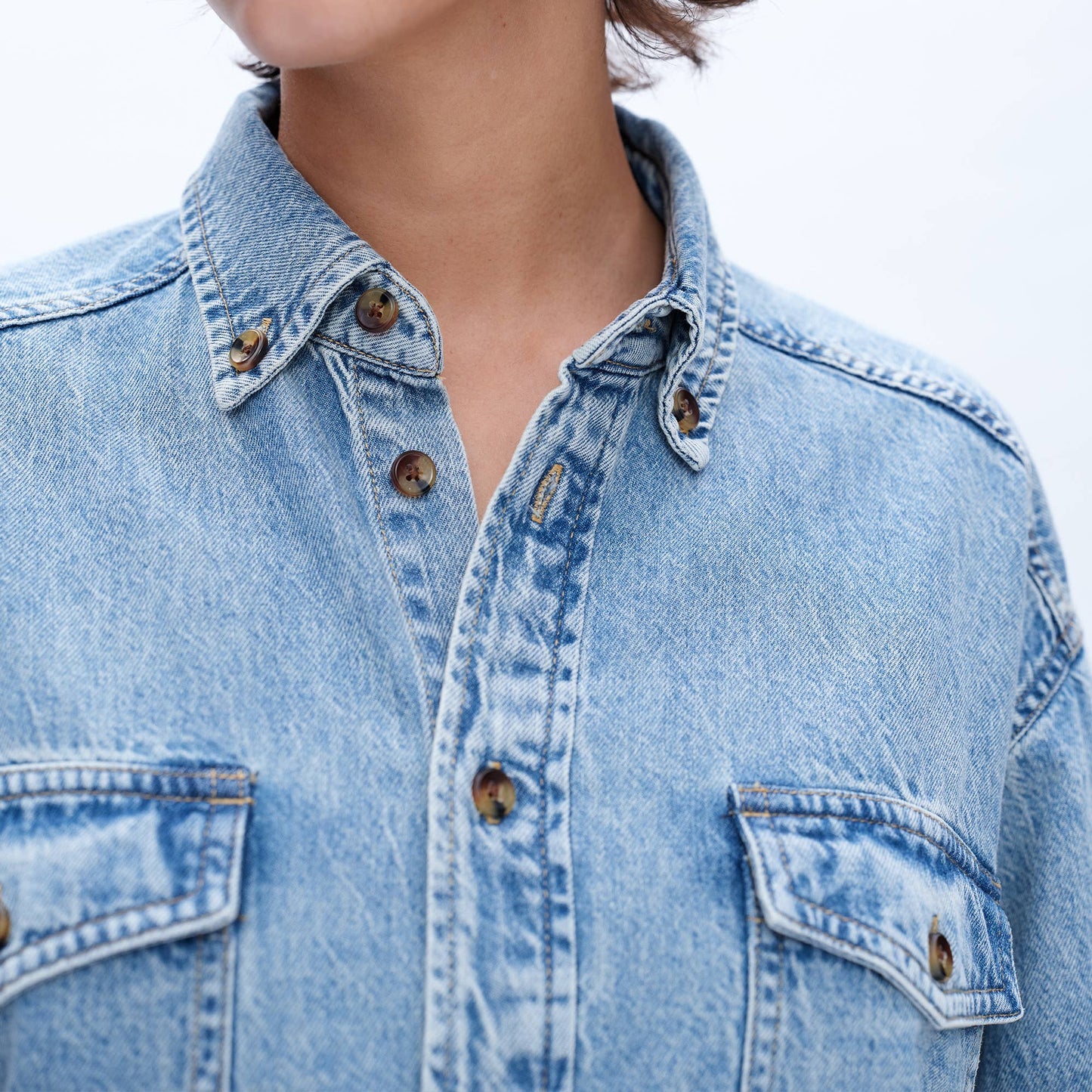 Oversized long sleeve denim shirt