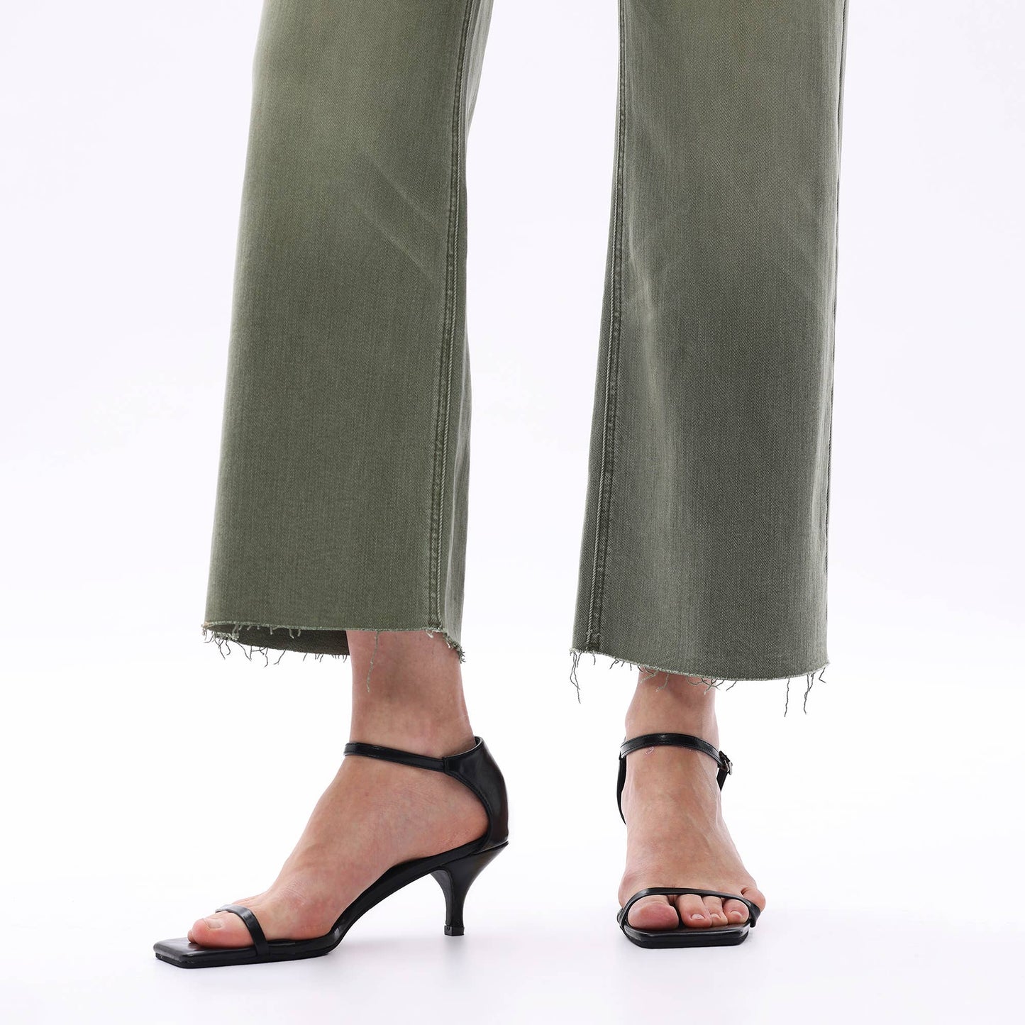 HIGH RISE WIDE LEG PANTS WITH RAW HEM : GREEN