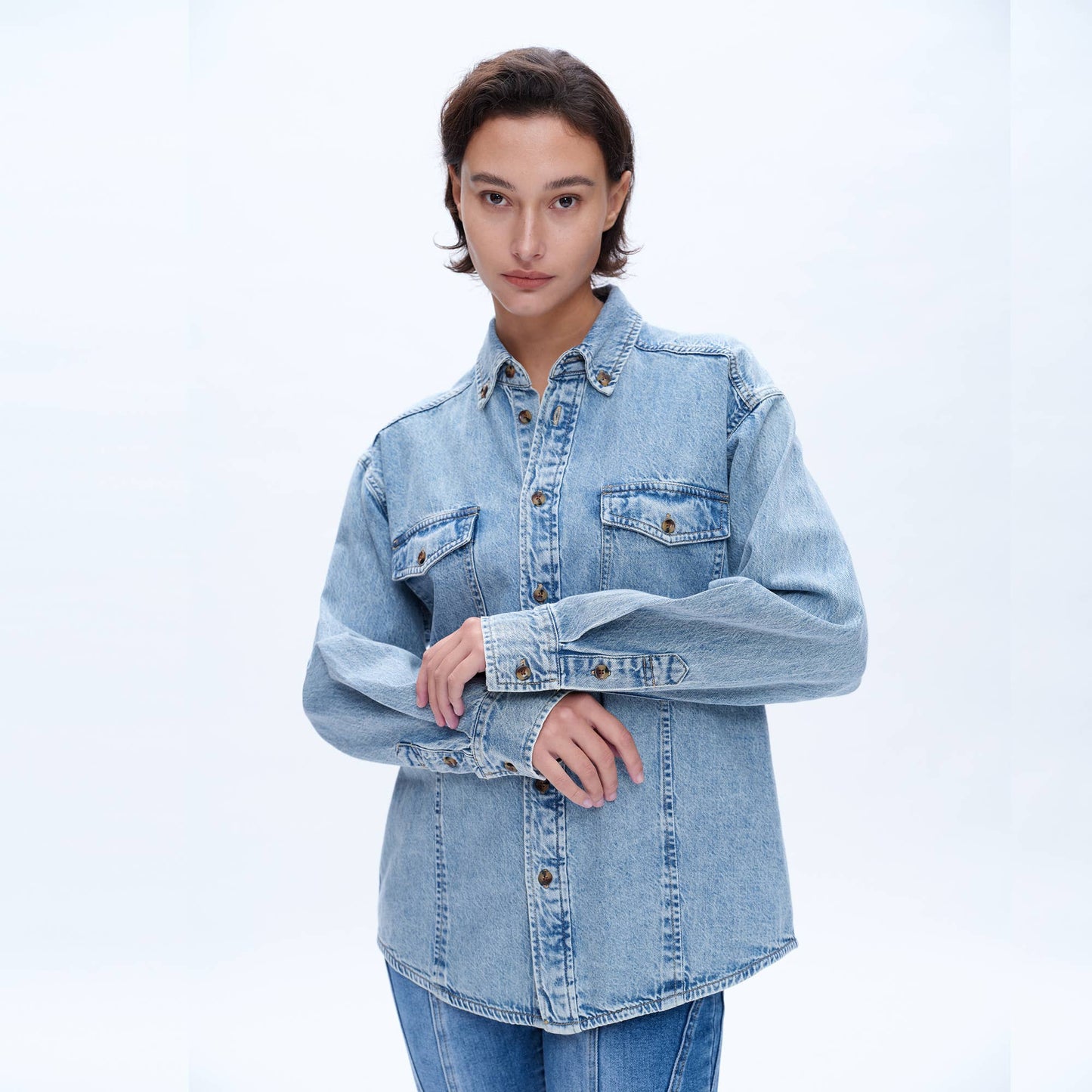 Oversized long sleeve denim shirt