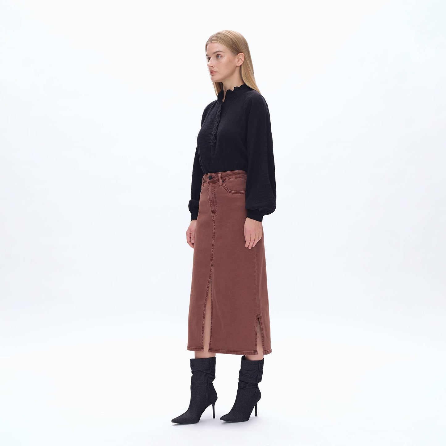Pencil Jean Midi Skirt