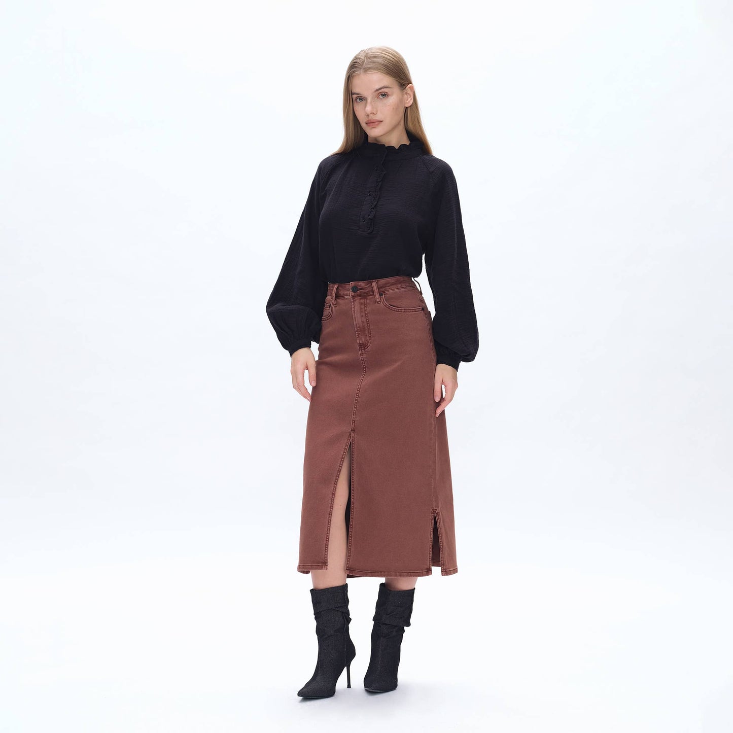Pencil Jean Midi Skirt