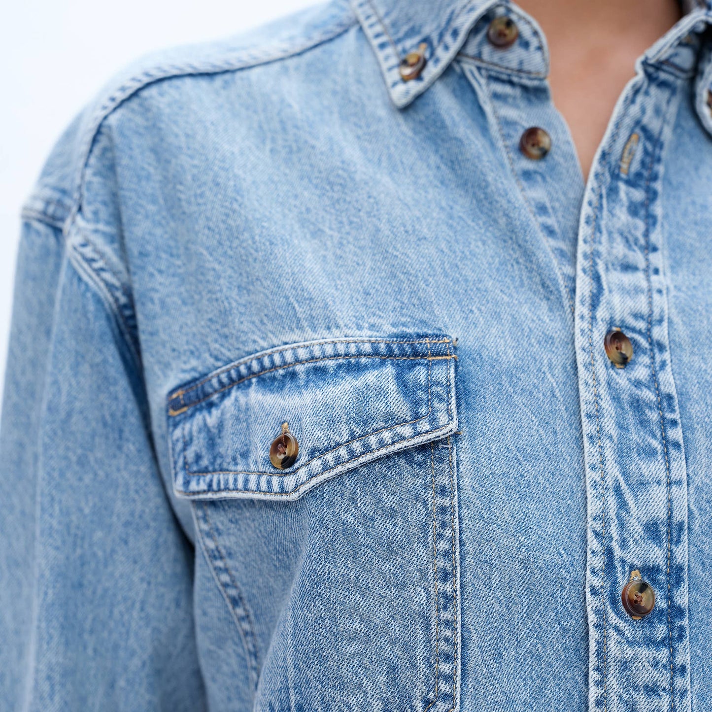 Oversized long sleeve denim shirt