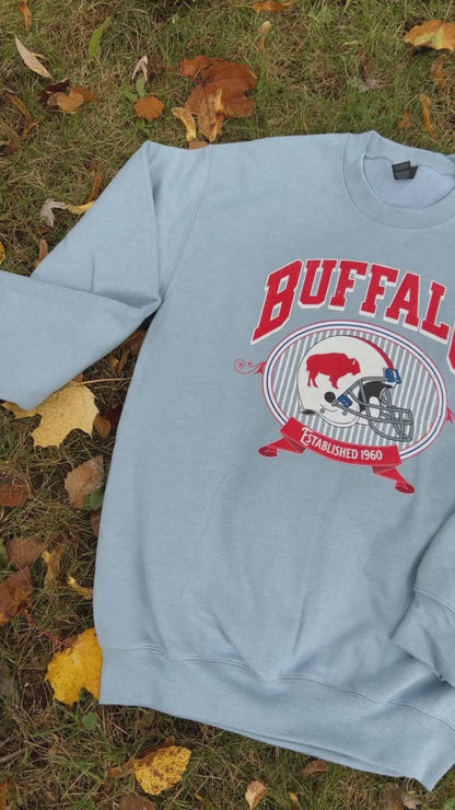 Buffalo old school crewneck, Buffalo stone blue sweatshirt, Buffalo retro inspired crew