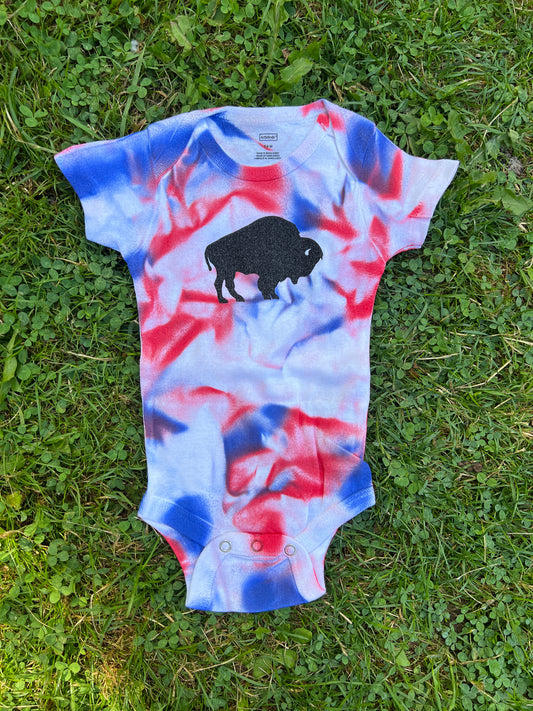 Buffalo baby onesie, baby buffalo tie-dye onesie