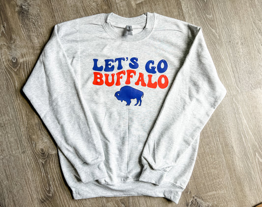 Let’s Go Buffalo Groovy crewneck, Buffalo grey crew, Buffalo crewneck