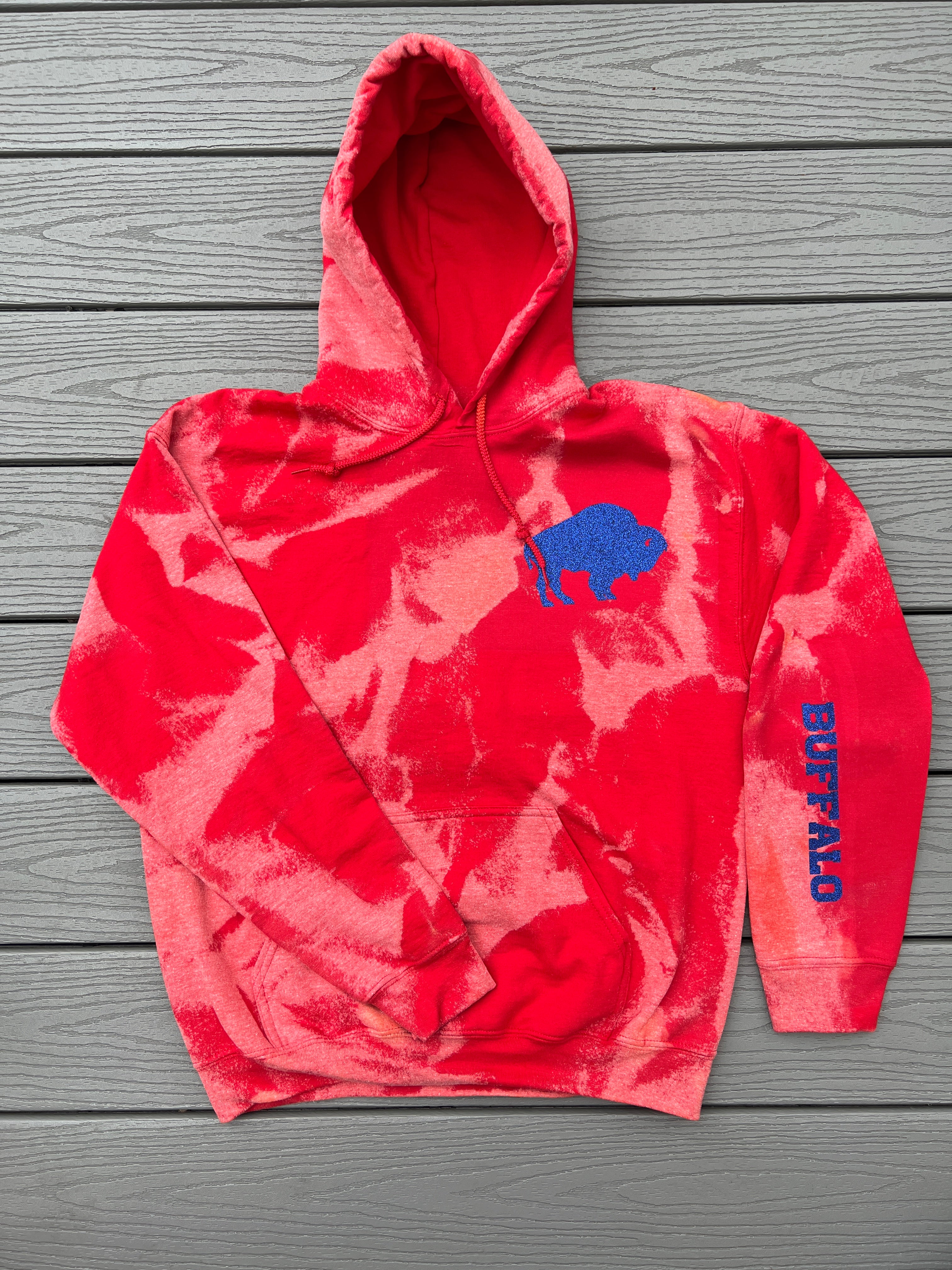 Bleach dye red hoodie sale