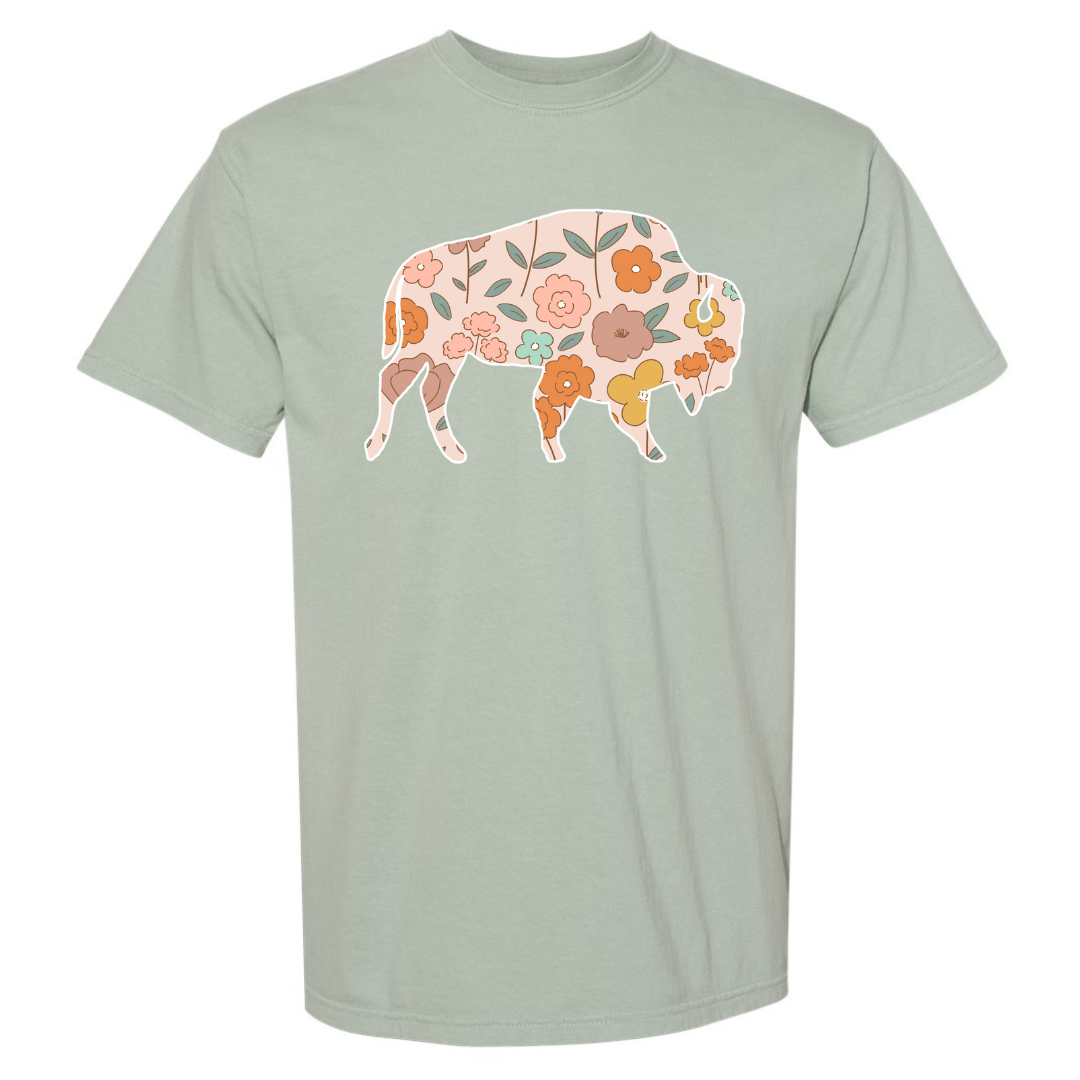 Spring floral standing Buffalo tee or crew