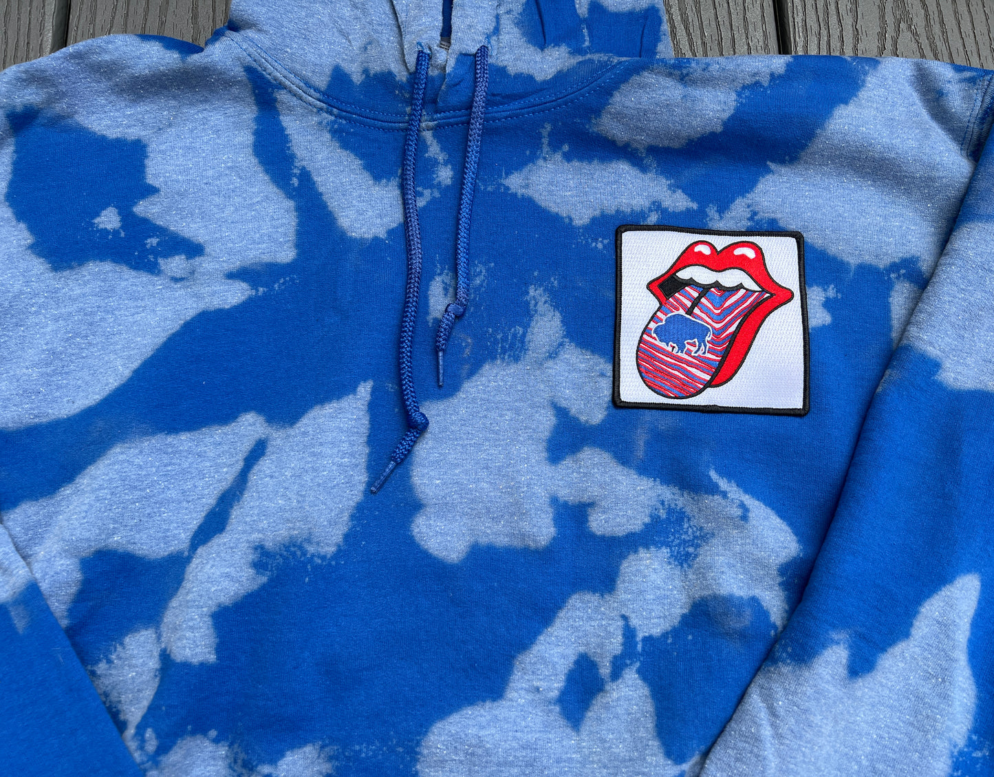 Buffalo bleached tongue hoodie, Buffalo bleached crewneck, Buffalo embroidered patch Zubaz tongue hoodie